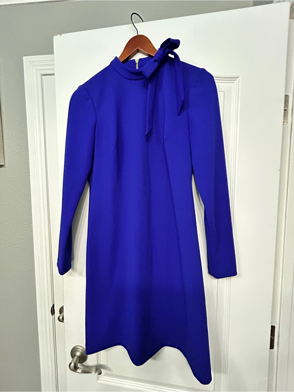 Andrew Marc Bow-Tie Neck Long Sleeve Dress in Cobalt Blue Size 6